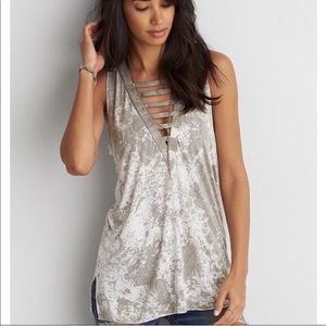 American Eagle American Eagle Ladder Strappy V-Neck Acid Tie-Dye Washed Top